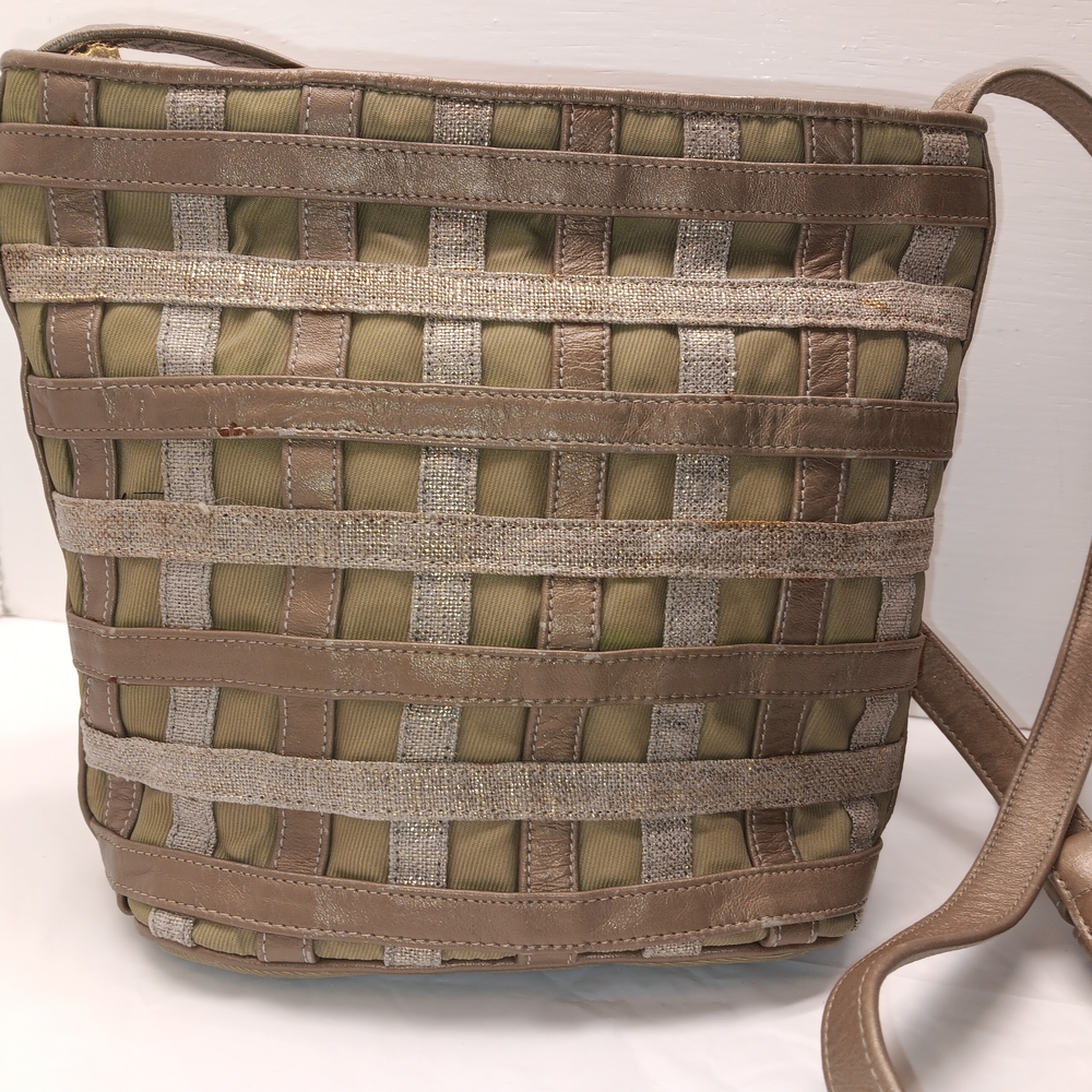 Vintage Sharif Leather Crossbody Purse Tan, Cream, Gold Shimmer Women's Bag